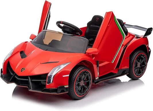 Winado 12V Ride on Car, Electric Vehicle Licensed Lamborghini Veneno for Kids, Battery Powered Car Toy w/Parent Control, Hydraulic Doors, 3 Speeds, LED Headlights, Horn, Engine Sounds - Red