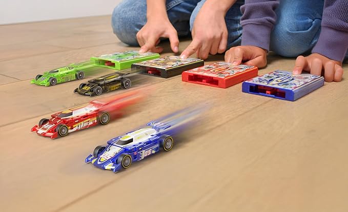 FLAT 2 FAST Original Speed Card Racer – Flat Car Racer and Pocket Size Racecar Launcher with Real Rubber Tires for High-Speed Racing – Load, Launch, Race! – Neon Green