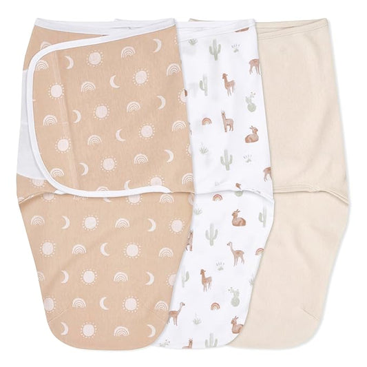 aden + anais Easy Swaddle Wrap, Newborn Wearable Swaddle Blanket, Adjustable Fasteners, 100% Cotton, 3 Pack, 0-3 Months, Desert Sun