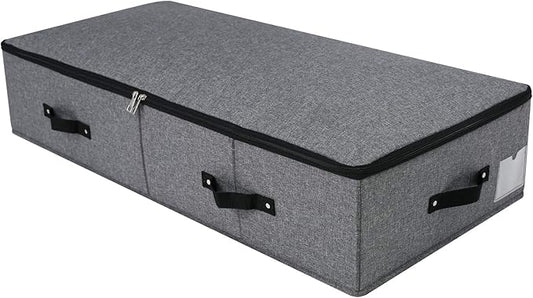 Omygarden Foldable Fabric Sturdy Under Bed Storage Box with 6 Handles, Zipper Lid, Blankets Clothes Comforters Storage Bin Organizer for Bedroom and Closet, 35x 16.5 x 7inch, Black Grey