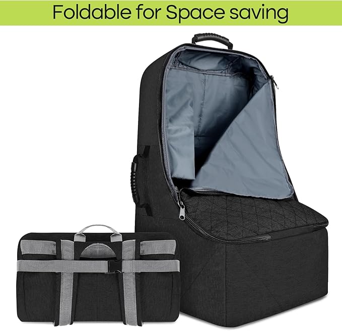 ZRRAJOY Padded Car Seat Travel Bag for Airplane, Heavy Duty Backpack for Air Travel, Water-Resistant Carrier with Shoulder Strap, Fits Most Car Seats (Black)