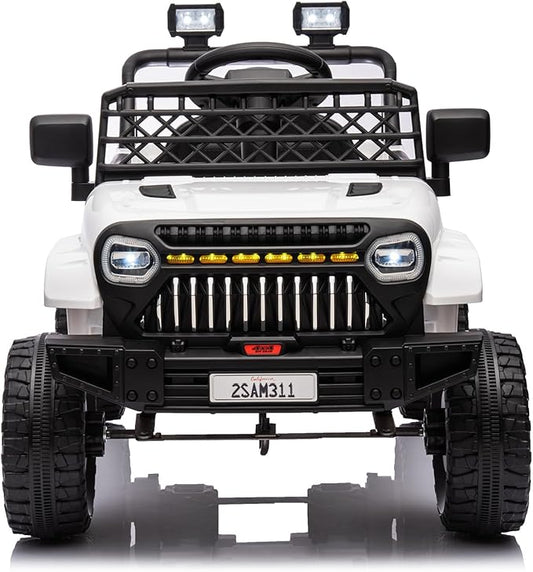 12V Ride On Car for Kids Electric Vehicle Toddlers Battery Powered Truck Car Toy with Remote Control, 4-Wheel Suspension, Battery Display, LED Lights, Music, for Boys Girls, White