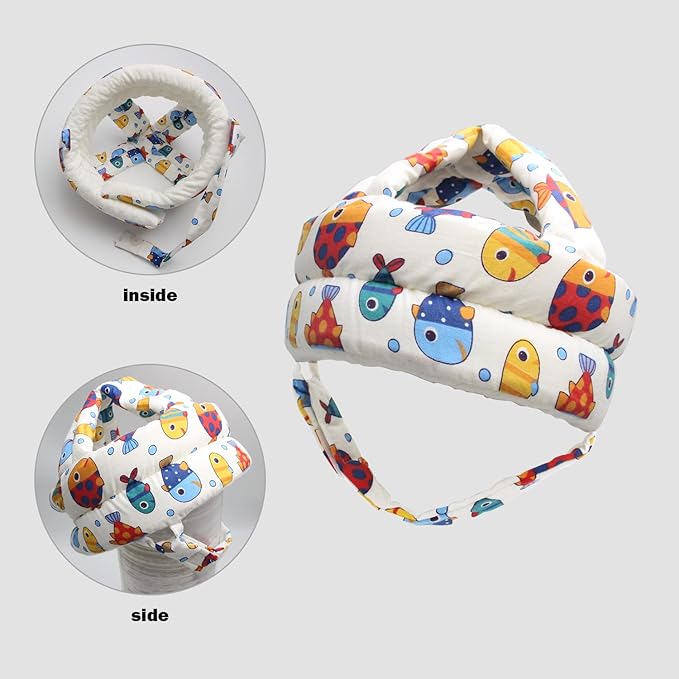 Baby Head Protector Baby Helmet for Crawling Walking, No Bumps Safety Head Adjustable Protective Cap for Walking, Playing (Fish)