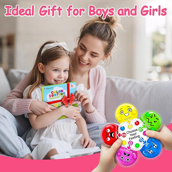 Color Sorting Sensory Toys for Kids with Autism, Autistic 5-7, Gifts for Kids, Feelings Wheel Social Emotional Learning Activities, Fine Motor Skills Calming Fidget Toys, Ages 3+