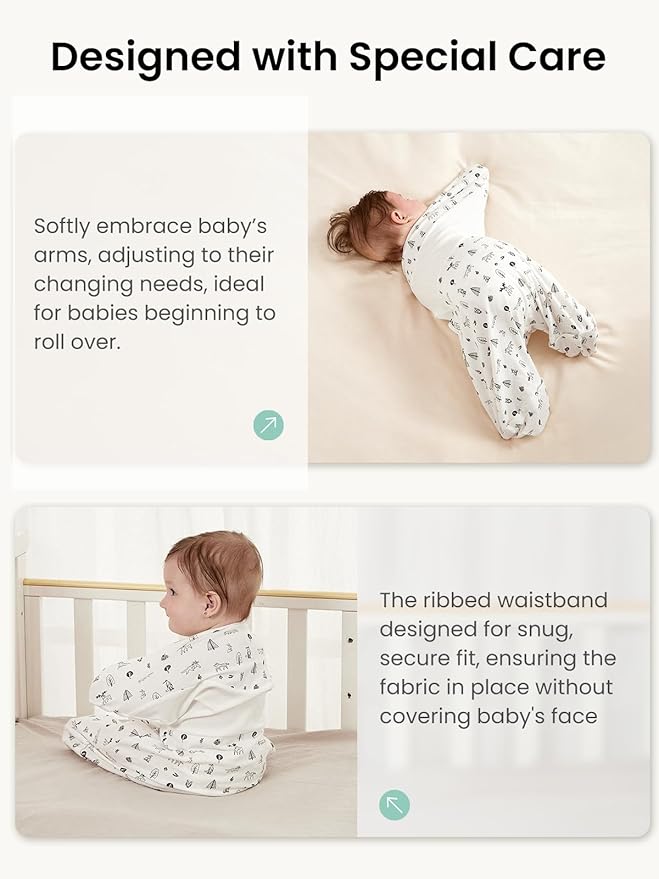 GROWNSY Transitional Swaddle Sleep Sack 3-6 Months,Cotton Starfish Design Baby Swaddle Sack, Dual-Zipper for Easy Diaper Changes, Proper Hip Development & Openable Foot Button,12-20lbs,Munchkin Forest
