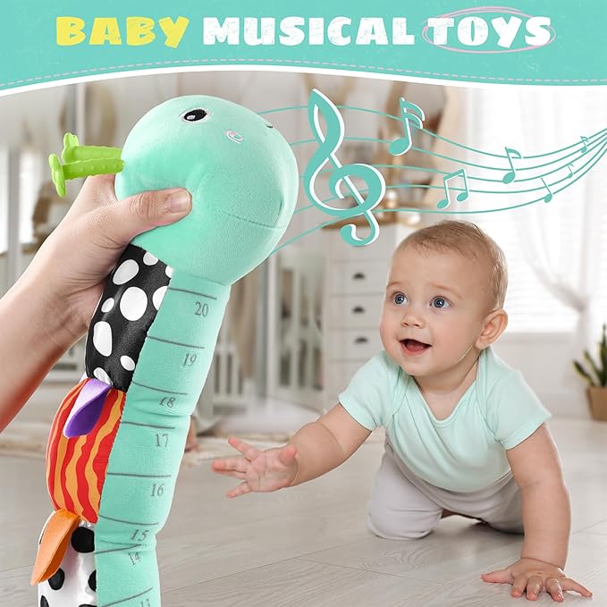 Baby Toys 6-12 Months Music Caterpillar,Stuffed Animals Infant Toys 0-3-6 Months,Baby Sensory Toys Tummy Time with Crinkle Rattle Teething Toys for Newborn Boys Girls Gifts Birthday|Ice Blue