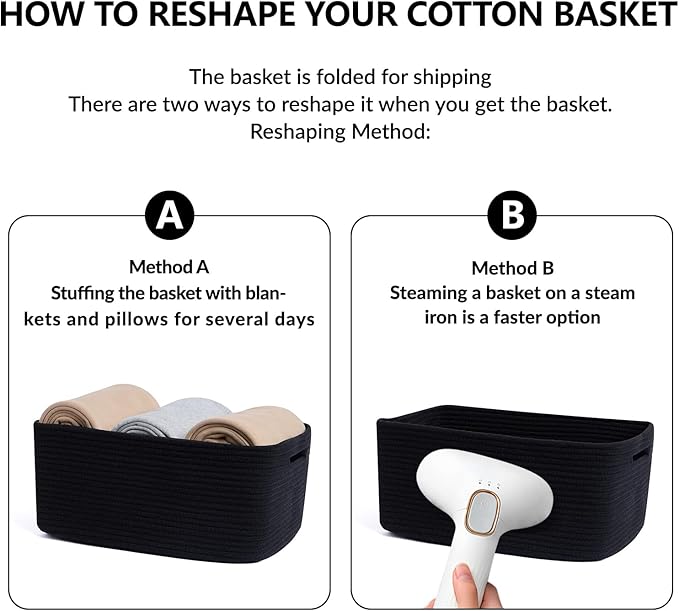 MiniArk Large Storage Baskets for Organizing, Closet Shelf Baskets for Clothes Blanket Towels, Baby Nursery, Toy Bins Box, Woven Rope Baskets, 17 x 13 x 7.5”, 4 Packs Black