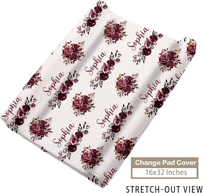 Custom Name Crib Bedding Set 3-Piece – Rose Animal Design Baby Bedding Set with Personalized Soft Blanket, Fitted Sheet, Changing Pad Cover – Ideal Newborn Gift for Boys and Girls