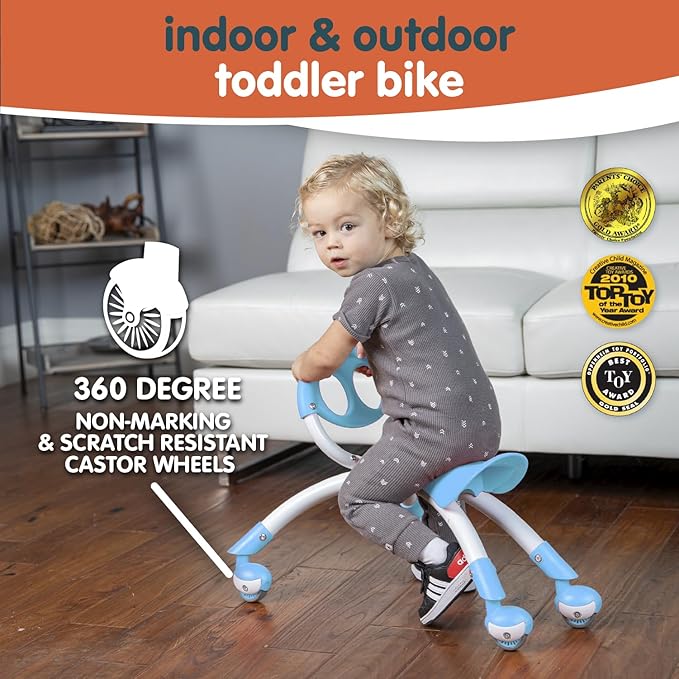 YBIKE Pewi Walking Ride On Toy - from Baby Walker to Toddler Ride On for Ages 9 Months to 3 Years Old, YPIW3, Blue