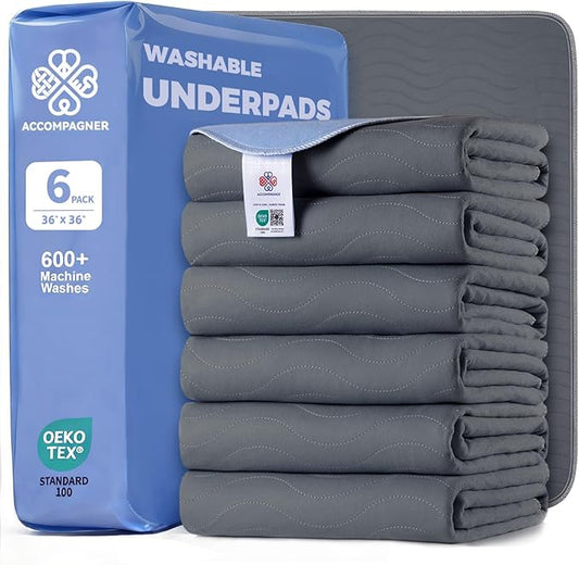 Accompagner Waterproof Reusable for Adults and Pets Washable Pee Pads for Dogs Changing Pad Large Dog Bed Size Adults Incontinence Bed Pads - Non-Slip Leak-Proof (Dark Gray, 6Pack-36" x36")