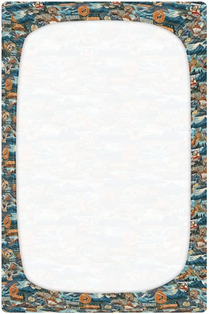 Fitted Crib Sheets for Baby Boys or Girls Soft Breathable Baby Play Yard Sheet for Standard Size Crib Mattress 39x27in Camping National Park Colorful Labels Emblems (2)