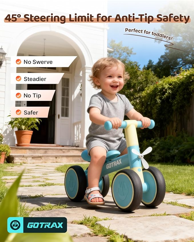 Gotrax Baby Balance Bike 1-2 Years, 7" Front & Rear Silent Wheels, Sturdy Steel Frame 66 lbs Load, Quick 2-Min Assembly, CPC Certified, Comfortable Soft Seat, Toddler Birthday Gift for Boys&Girls Blue