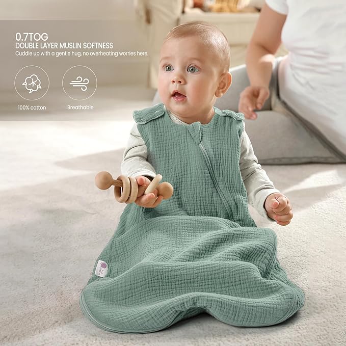 lulumoon Sleep Sack Muslin for Baby: Cotton Wearable Blanket for 3-9 Months - Soft Lightweight Ideal for Nursery Lounge Nighttime Naptime 3-6 Months
