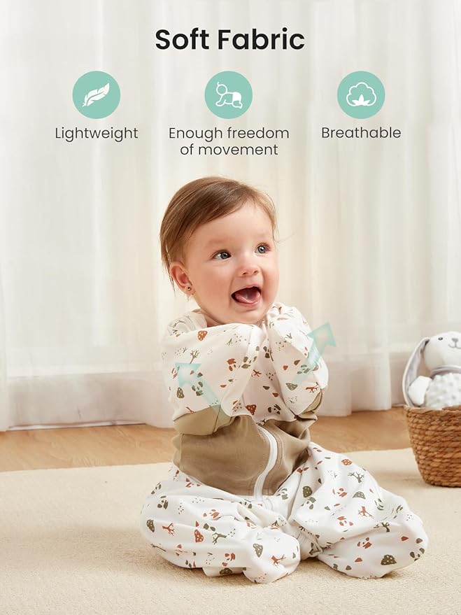 GROWNSY Transitional Swaddle Sleep Sack 6-12 Months, Starfish Design Baby Swaddle Sack, Dual-Zipper for Easy Diaper Changes, Proper Hip Development & Openable Foot Button, 19-27 lbs, Bear Forest