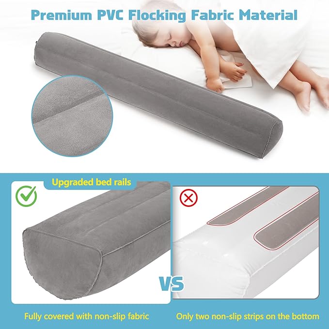 2Pack Travel Bed Rails for Toddlers | Non-Slip Soft Flocking Portable Inflatable Bed Rails for Toddlers | Travel Toddler Bed Rail for Full, Queen, King Size Beds | Portable Bed Rail for Travel
