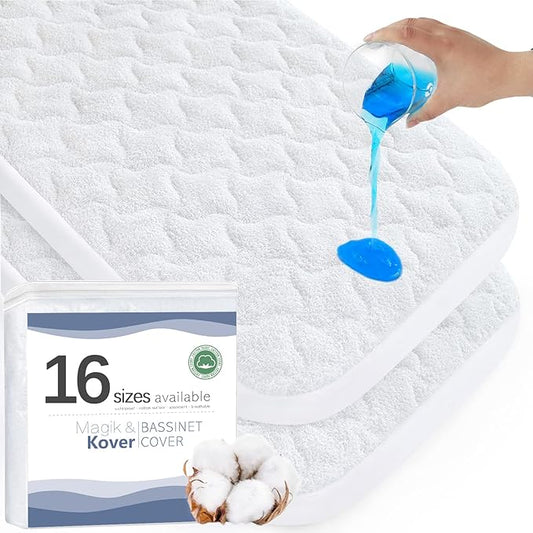 Bassinet Mattress Pad Cover 20" x 28"-Fit for Graco Travel Lite Crib/Sense2Snooze, Guava Lotus, Maxi-COSI Swift Lightweight, Waterproof Quilted Bassinet Mattress Protector