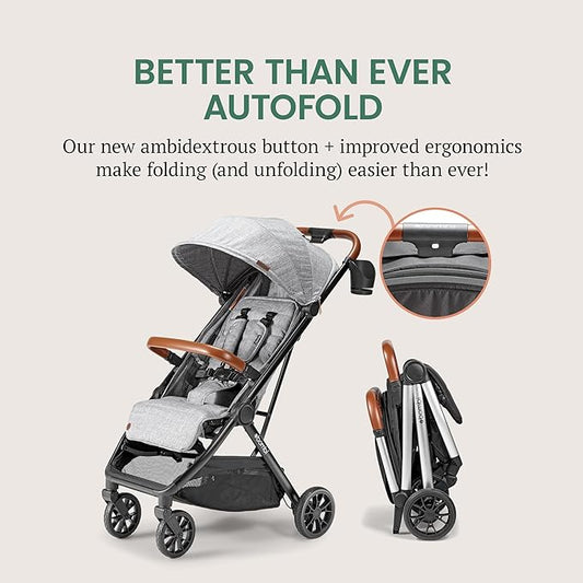 Bombi Bēbee V2 Lightweight Baby Stroller - Premium Vegan Leather, One-Hand Fold, Infinite Recline, Aircraft-Grade Aluminum Frame, XXL Canopy, and Ample Storage Umbrella Stroller - Stone Gray
