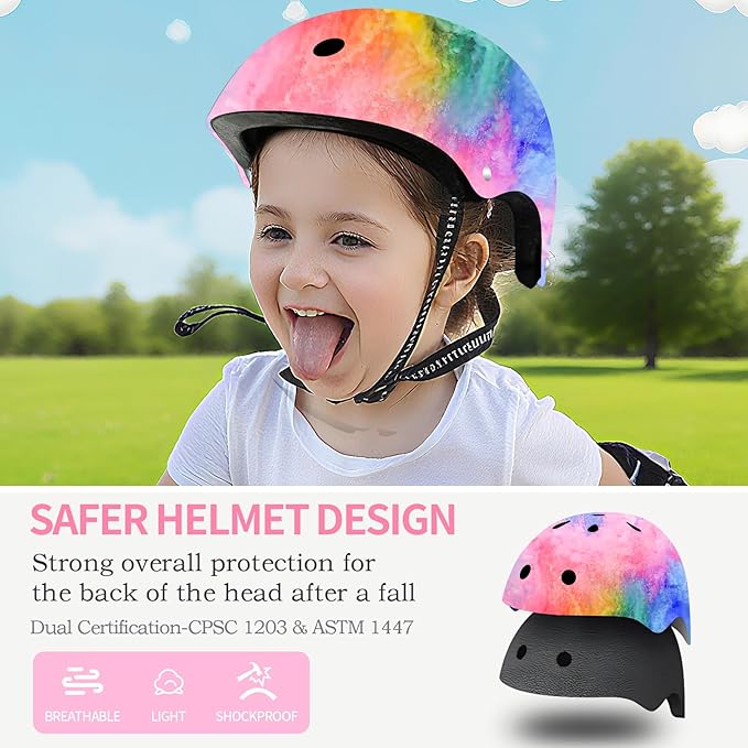 Adjustable Color Gradient Toddler Kids Bike Helmet for 3-5-8-14+Ages Girls Boys.Skateboard Bicycle Toddler Helmet 2-4 Years for Multi-Sports Cycling Scooter Inline Roller Skates Rollerblading