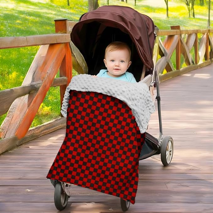 2 Pack Soft Black and White Checkered Baby Blankets for Unisex Girls or Boys Breathable Gender Neutral Nursery Double Layer Blankets with Dotted Backing for Newborn Toddlers (Red and Black)