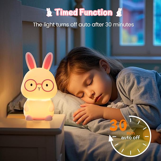 Bunny Lamp for Kids ,Rabbit Night Light with Color Changing, Rechargeable LED Nightlight for Easter Gift,Silicone Bedside Touch Lamp ,3 Levels Dimmable /Timmer Nursery Bedroom Light, Baby Room Decor