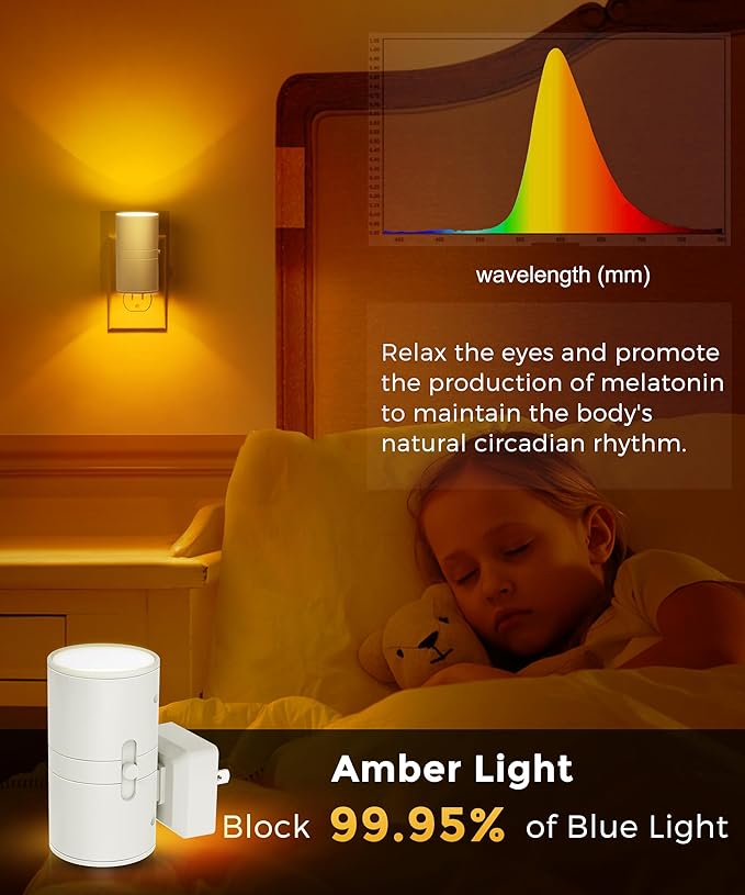 L LOHAS LED Night Light, Amber Nightlight, Dimmable Night Light 100LM, Light Sensor, Yellow Nightlight, Sleep Light for Kids, Soft & Warm Light for Bedroom, Hallway, Bathroom, 2 Pack