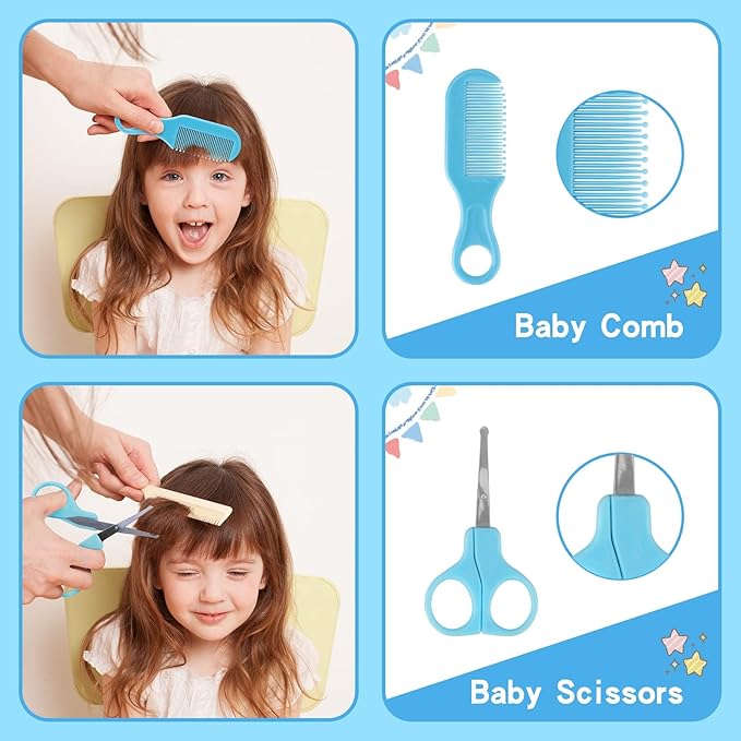 Baby Healthcare and Grooming Kit, 21pcs Baby Electric Nail Trimmer Set Newborn Nursery Health Care Set for Newborn Infant Toddlers Baby Boys Girls Kids Haircut Tools (21 Kits Blue)