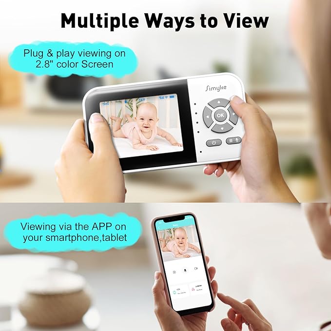 Upgrade Video Baby Monitor,WiFi Baby Camera,2.8" Display and App Control,1200ft Long Range,2 Way Talk,Auto Night Vision,Sound Alert,VOX,Temperature Sensor 5 Lullabies Feeding Remind,Home Use