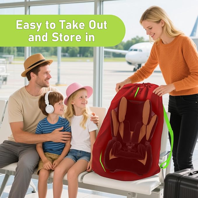 Jaseppor Car Seat Bags For Airplane Travel, Gate Check Bag, Durable Travel Bag with Thickened Shoulder Straps and 2pcs Luggage Tags For Airplane（Red）