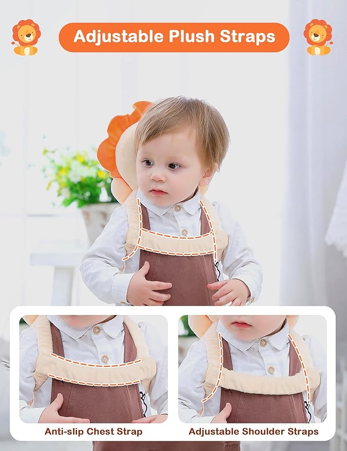 JunNeng Baby Head Protector Backpack, Toddler Walking Fall Head Protection, Yellow Lion Mesh