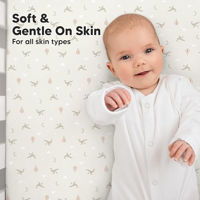 KeaBabies 2-Pack Baby Crib Sheets for Boys, Girls - 52x28 Viscose Derived from Bamboo Toddler Bed Sheets Neutral, Fitted Crib Mattress Cover for Standard Baby Bedding, Soft & Cozy (Marine Muse)