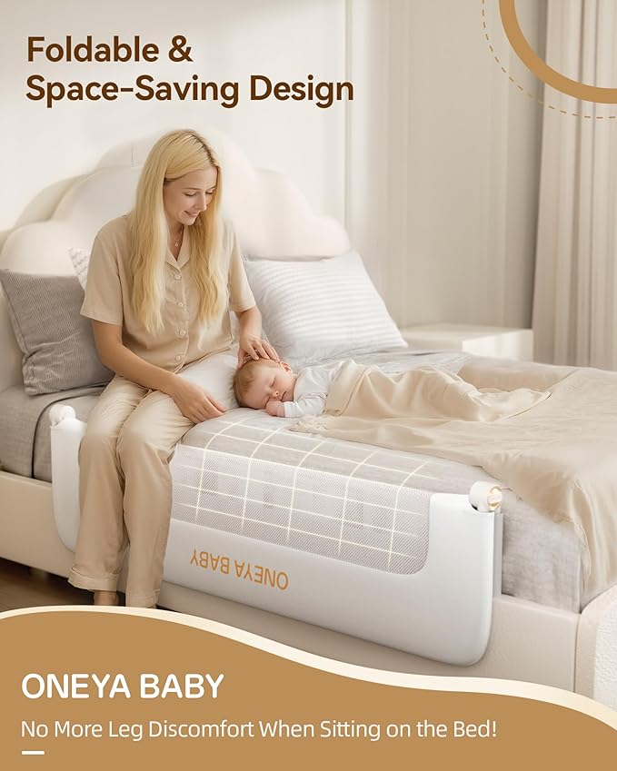 Baby Bed Rail Guard, 32in Thickened Toddler Bed Rail for Toddlers, Extral Tall Swing Down Kids Child Safety Side Railing Guards/Rails for Twin, Full, Queen, King Bunk Size Bed, White/Grey, 27”H