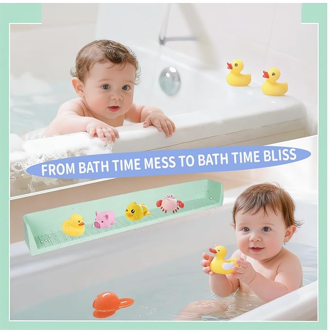 31-Ft Tub Kids Toy Tray Silicone Bathtub Splash Guard with 11 Suction Cups Holder,Soft Silicone Splash Guard for Easy Clean & Fold, Universal for Tub, Bathroom Sink, Kitchen Sink（Green）