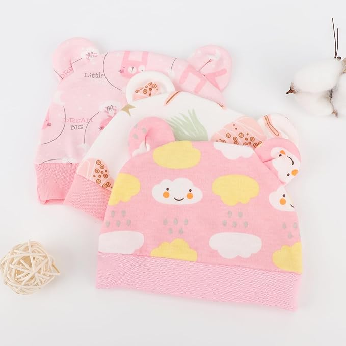 DRESHOW BQUBO 3 Pack Baby Swaddle Sleep Sacks Baby Swaddling Blanket Wrap Newborn Swaddle Sack with Bear Ears Hat for Boys Girls 6-12 Lbs Newborns & 0-3 Months Girls Boys
