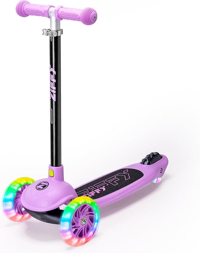 ZIFFY Multicolor 3 Wheel Scooter for Kids 3-5, Toddler Kick Scooters with LED Light-Up Wheels for Boys and Girls, 5 Adjustable Height and Lean-to-Steer Design, Support up to 110 lbs by JOVA
