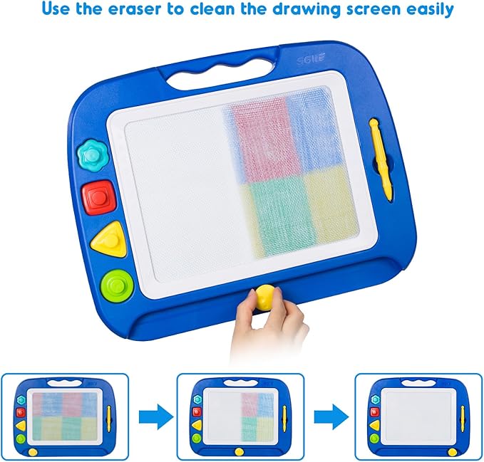 SGILE Large Magnetic Drawing Board for Kids, Toddlers Toys for 1 2 3 4 Year Old, Etch & Sketch Pad with 4 Stamps, Learning and Educational Toys for Boys Girls Gift, 16 ×13 in (42 x 32 CM), Blue