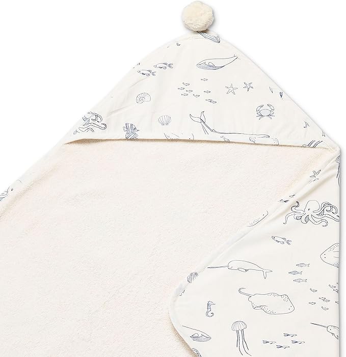 PEHR Hooded Towel, Life Aquatic | Absorbent French Terry & Soft Brushed 100% Cotton | 30” x 30”