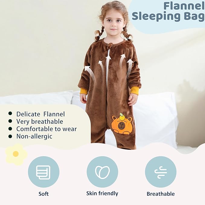 MICHLEY Toddler Flannel Sleeping Sack with Feet,Long Sleeve Baby Sleeping Bag 3-Way Zipper Super Warm Wearable Blankets