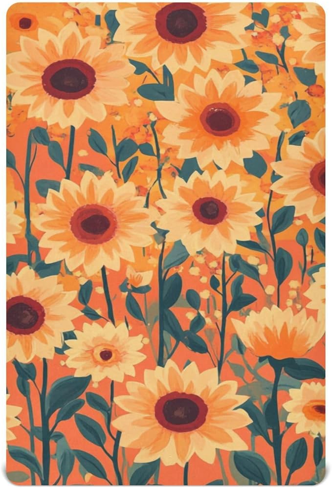 Orange Sunflowers and Poppy Flowers Crib Sheets Standard Crib Toddler Mattresses Cover Fitted Baby Bed Sheet Breathable Crib Mattress Sheet for Girls Boys 52" x 28"x5''