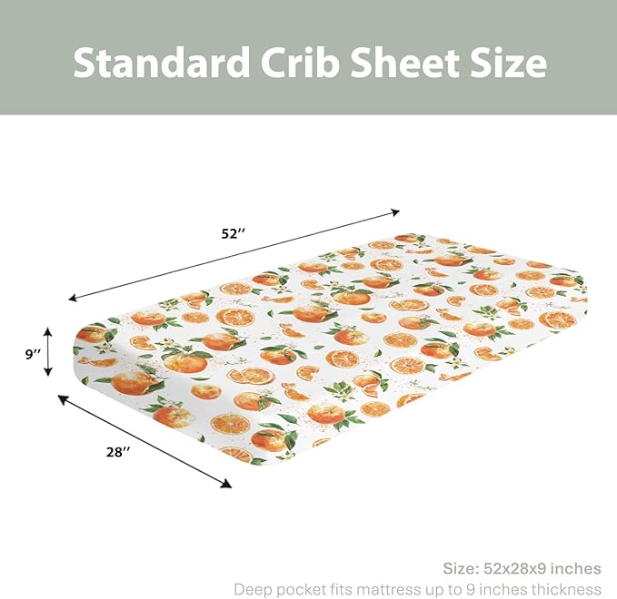 Watercolor Oranges Baby Crib Sheets for Boy Girl 52x28Inch Orange Branches Flowers Leaves Soft Snug Fitted Crib Mattress Cover Summer Citrus Fruit Baby Sheet for Standard Crib & Toddler Bed Mattress