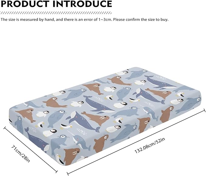 Cute Arctic Animals Fitted Crib Sheet for Boys Girls Seal Penguin Walrus Whale Albatross Baby Sheet for Standard Crib and Toddler Nursery Bed Mattress Sheets 28"x52"