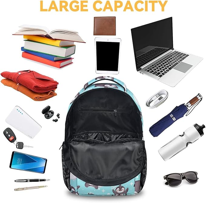 COOPASIA Cute Penguin Backpack, 16 Inch Animal Theme Bookbag with Adjustable Straps, Durable, Lightweight, Large Capacity, School Backpack for Kids Girls Boys