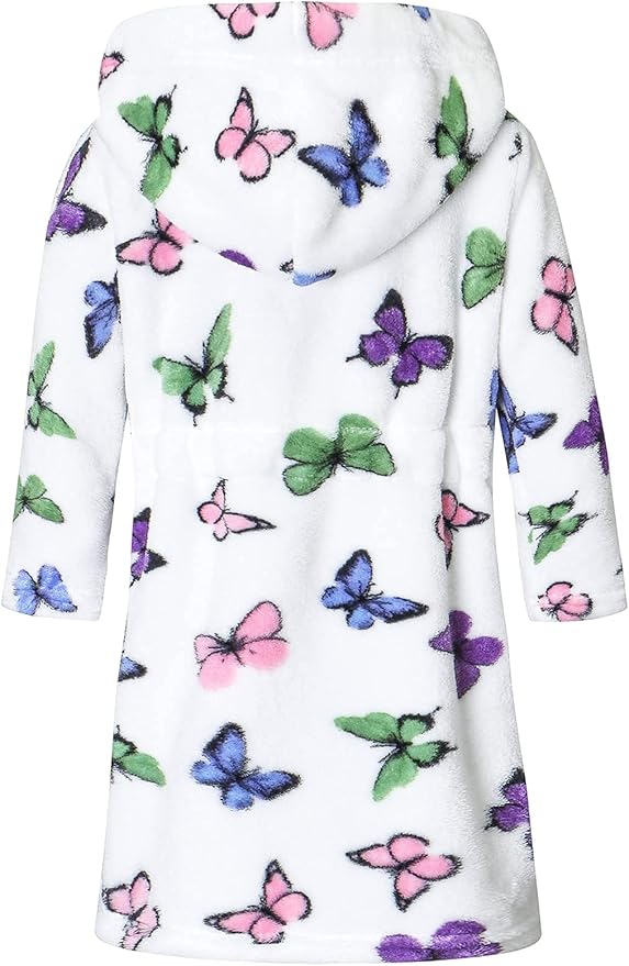 Umeyda Girls Fleece Hooded Robes, Warm Printed Bath Robe for Kids Soft Fuzzy Bathrobe for Gifts