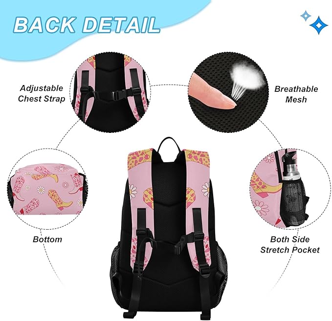 Jucciaco Western Cowgirl Boots and Flowers Backpack with Lunch Bag, School Travel Backpack for Teens Boys Girls Kids Backpacks Set