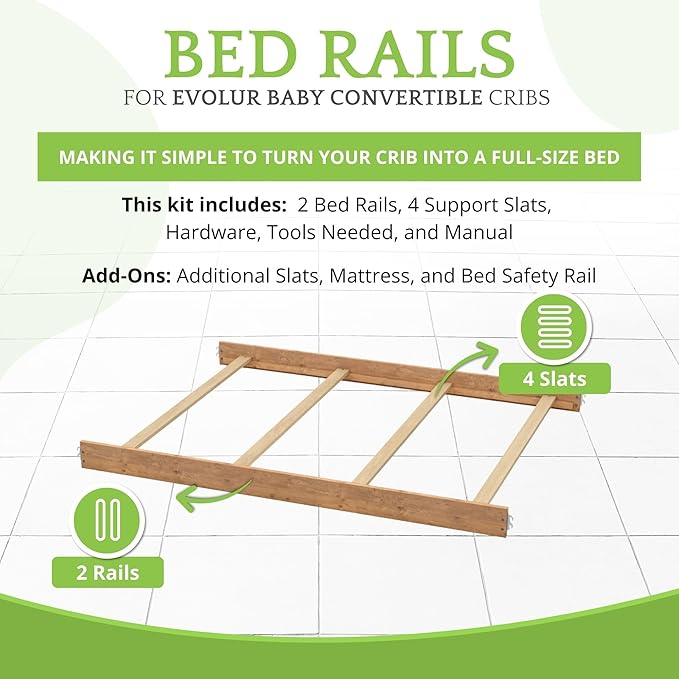 Full-Size Conversion Kit Bed Rails for Evolur Cribs - Solid Wood Crib Convertible Kit to Kids Bed - Transitional Style Rails & Easy-to-Install Child Essentials for Safety (Barnwood)