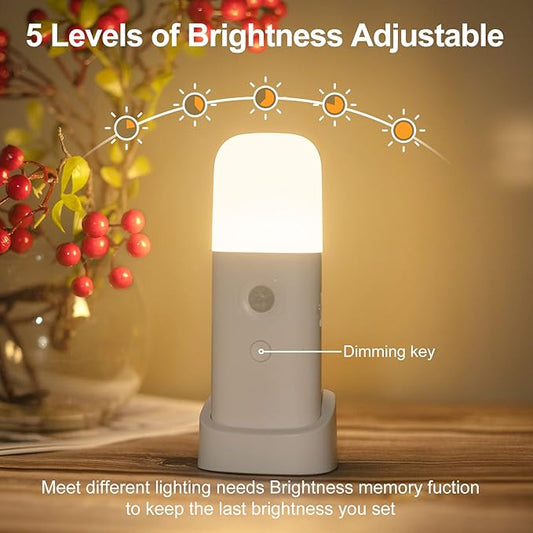 CREWEEL Motion Sensor Night Lights Indoor, Rechargeable Night Light Battery Powered, Portable Nightlight with Adjustable Brightness Activated Table Lamp for Kids, Adults, Bedroom, Bathroom(1Pack)