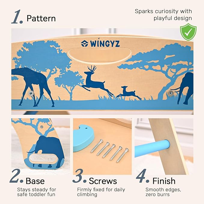 wingyz 8-in-1 Pikler Triangle Set-Foldable Baby Climbing Toys with Cushion,Arch, Ramp & Ladder | Montessori Toddler Climber Indoor Jungle Gym for Kids (Blue)