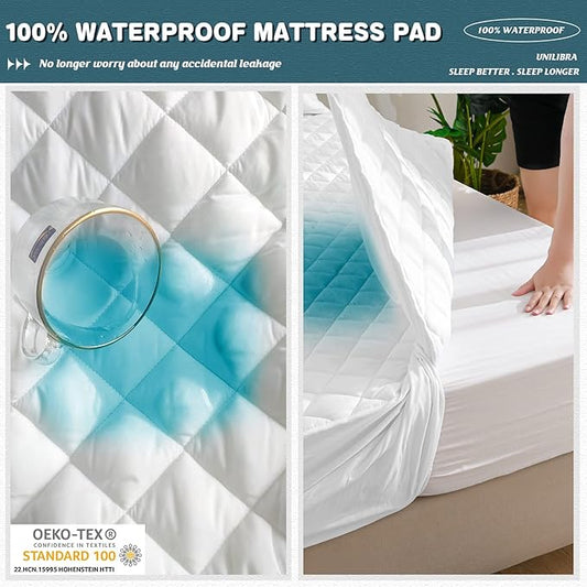 UNILIBRA Twin Mattress Cover Waterproof, Deep Pocket Mattress Pad Protector Fits to 6''-19'', Breathable Hollow Cotton Filling Quilted Mattress Protector for Twin Size