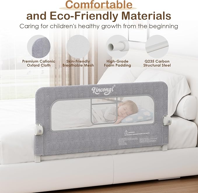 Bed Rail for Toddlers, 47 Inch Swing Down Bed Rail for Baby with Wider U-Shape Base, Breathable Toddler Bed Rails for King, Queen, Full, Twin Baby Bed Rail Guard