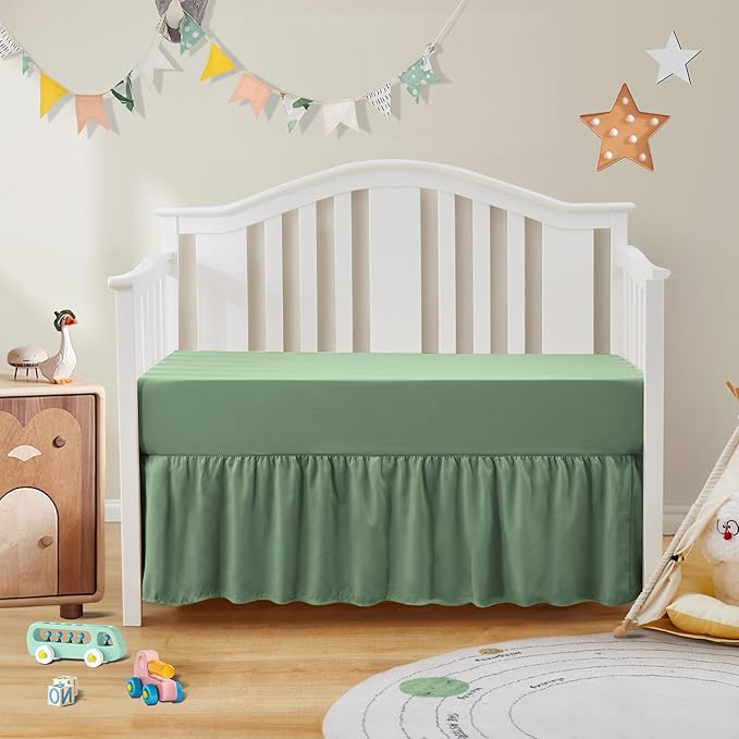 SiinvdaBZX 2-Piece Set Ruffled Crib Skirt & Soft Microfiber Fitted Crib Sheet, 52"x28" + Adjustable Elastic 14" Drop, Fit for Baby Standard Crib & Nursery Toddler Bedding (Sage Green)