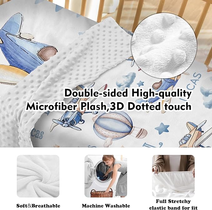 Personalized Baby Crib Bedding Set: 4 Piece Custom Gift Crib Bed Set with Name - Toy Airplane Design, Nursery Bedding Set for Baby Girls,Newborn Boys Girls Crib Sets, Crib Bedding Shower Gifts